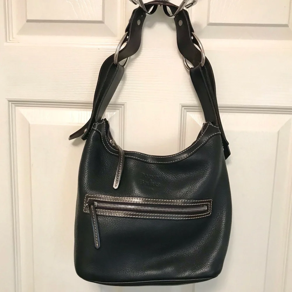 Vintage Dooney & Bourke Black Pebbled Leather Hobo Bag Y2K